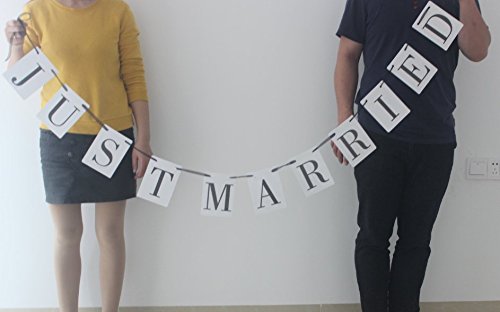 Musuntas Girlande Vintage / Rustikal Kraftpappe “Just Married", - als Deko zur Hochzeit mit schwarz Schriftzug