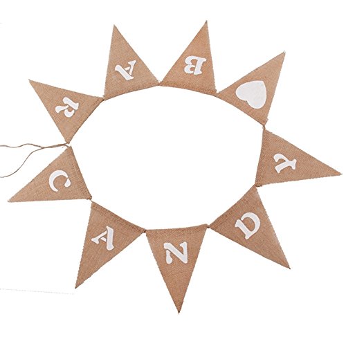 Jute Banner, Vintage Candy Bar aus Sackleinen Wimpelkette Banner mit 9 Flaggen, Photo Booth Requisiten Hochzeit Geburtstag Kids Party Dekoration - 5