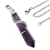 Kette Länge: 61cm (24 Zoll) JOVIVI Edelstein Anhänger Damen Hexagon Säulen mit Schlange Chakra Anhänger Pandent + 24 Zoll Kette,Amethyst Stein