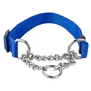HANU Dog Choke Pet Nylon Half Chain Collar Half Choker Stainless Steel Dogs Collars Medium & Semi Adult Breed Dogs - Blue Color 032