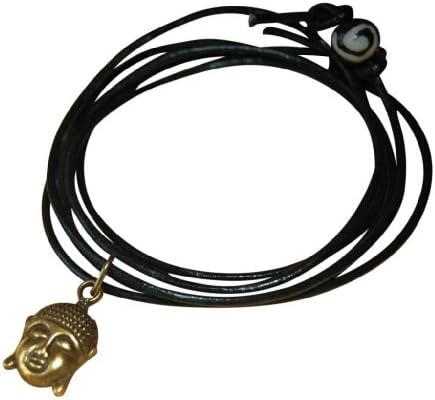 ShoreThing UK Black Leather Surf Bracelet/Cuff/Wrap/Wristband Bronze Tone Buddha/Buddah Head : Adjustable Bronze/Black