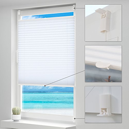 Plissee ohne Bohren, 50x120cm Plissee-Jalousie leicht zu montieren & verspannt mit Klemmfix für Fenster & Tür, Sichtschutz ohne Verdunkelung- Weiß - 3