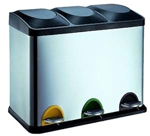 Edelstahl Mülleimer Küche Mülltrennung 45 Liter 3 Behälter (Treteimer