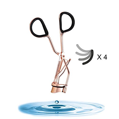 AMTOK Eyelash Curler Professional Pinch Free Lash Curler Stainless Steel with 4 Replacement Refill Pads Silicone, Rose Gold