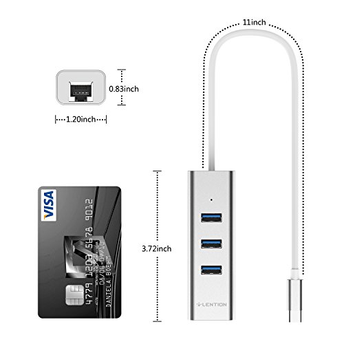 LENTION Aluminum USB-C HUB auf 3 Superspeed Port USB 3.0 + Gigabit Ethernet Netzwerkadapter Type C Hub für Apple MacBook 12″, MacBook Pro 13″ / 15″ (2016/2017), New ChromeBook und Mehr Notebooks mit Typ C Port, Lan Adapter (Silber) - 6