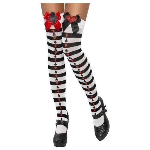 Imagen 1 de Black and White Striped Stockings with Red Bows (accesorio de disfraz)
