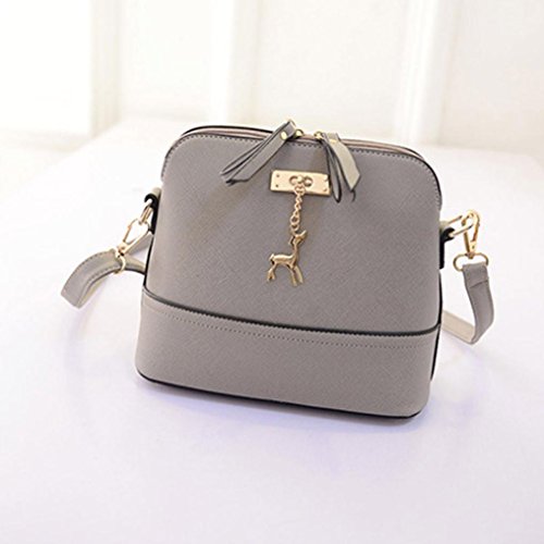 Loveso-Taschen Damen elegante Neuer Frauen-Kurier-Beutel-Weinlese -Kleine Shell-Leder-Handtasche Umhängetasche_Grau - 4