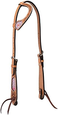 Turquoise Cross Pink Beaded 5/8" Sliding Ear Headstall, Light Oil