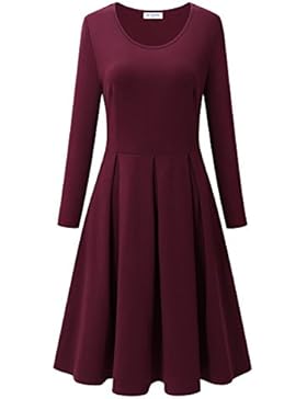BULOTUS Damen Langarm Rundhals A-Line Casual Kleider Elegant Midikleid Skaterkleid Partykleider