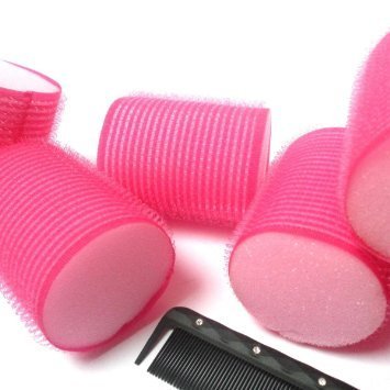 10 x Large Pink Soft Velcro Hair Rollers Perfect For Sleeping In - Curling Accessory