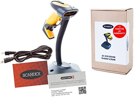 Automatic Barcode Scanner (CCD Sensor) &amp; Stand KIT, Scandex SX-3243. Manuals &amp; set-up videos available. 12 Months UK Warranty.