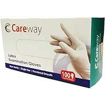 Careway Latex Medical Examination Disposable Hand Gloves, White, Medium, 100 Piece