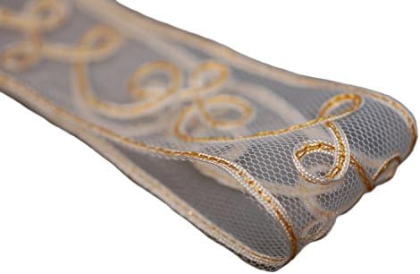 Neotrims Arts & Crafts Decorative Ribbon Trim Border Net Base Satin Tape Applique. Beautiful Wedding Trimming in 3 Gorgeous Colours Black, White and Gold - Gold On Off-White - 4 Meters