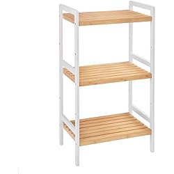 SONGMICS Étagère à Chaussures, Meuble de Rangement à 3 Niveaux, en Bambou Naturel, Cadre Blanc, 45 x 31,5 x 80 cm (L x l x H) BCB73Y