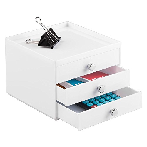mDesign Büromaterial-/Schreibtisch-Organizer für Stifte, Bleistifte, Marker, Textmarker, Klebeband – 3 Schubladen, Weiß - 2