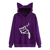 iHENGH Vorweihnachtliche Karnevalsaktion Damen Womens Cat Langarm Kapuzenshirt Kapuzenpullover Tops Bluse(2XL,Lila)