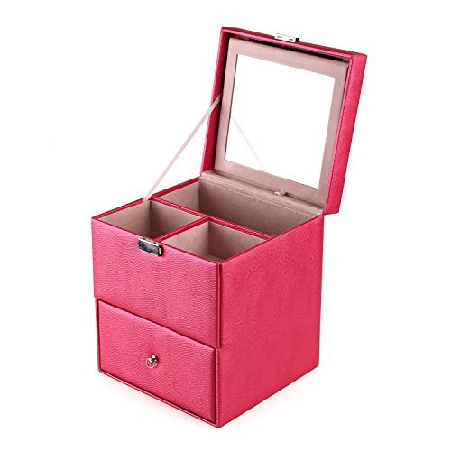 Femor Schmuckkästchen Schmuckschatuelle abschließbar mit Spiegel Schublade und Mini Box (Rosa) - 6