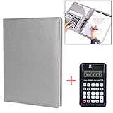 Multi-funktionale Portable Business Travel Portfolio Office Organizer 12-Bit-Rechner A4 Konferenzhalter. Visitenkarten- und ID-Slots auf der linken Seite; Ein Stifthalter in der Mitte; Notizblock auf der rechten Seite.