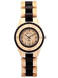 Alienwork Damen-Armbanduhr Quarz gelb mit Holz-Armband schwarz Holzuhr Natur-Holz