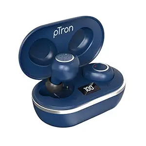 pTron Bassbuds Jets True Wireless Bluetooth 5.0 Headphones, 20Hrs Total Playback with Case, Deep Bass, Touch Control, IPX4 Water Resistant, Voice Assistant, Built-in Mic & Digital Display (Blue)