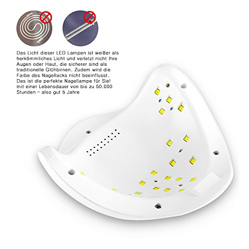 KYG SUN5 2-in-1 24LEDs 36W Nageltrockner UV Gel Nagellampe Lichthärtegerät Mit 10/30/60 Sekunden Und 99S Geringe Wärmemodus Timer Lichthärtungsgerät Für Fingernägel und der Zehennägel Weiß - 4