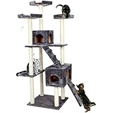 PAWZ Road Kratzbaum Katzenbaum Katzenkratzbaum Spielbaum Kletterbaum mit vielen Spiel und Kuschelm?glichkeiten 182cm Grau