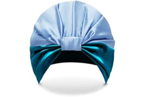 ‎TOWNSSILK townssilk 100% Maulbeerseide Frauen Nachtmütze, 16Momme Schlafmütze Seide Duschhaube Gut für das Haar, schützt das Haar, Seide Nachtmütze,Beliebte,icebluePeacockblue