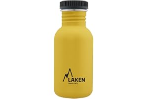 LAKEN Botella de Agua de Acero Inoxidable (0,50L - Amarillo) con Tapón Basic - Para Niños y Adultos/Para Gimnasio y Deportes - Reutilizable y Reciclable