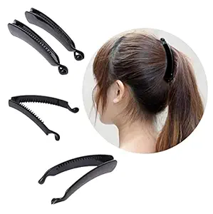 SHOI LITTLE 3 Pc Banana Pins For Hair Clips For Women And Girls Hairstyles Black Glossy Finish Hair Clutchers
