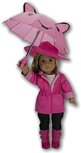 Doll Clothes for American Girl Dolls: 6 Piece Rain Outfit - Includes Rain Jacket, Umbrella, Boots, Hat, Pants, and Shirt by Ride Along Dolly
