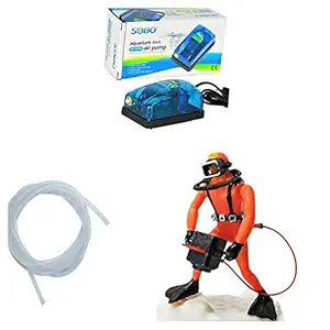 Aquarium Air Oxygen Pump (1 Outlets Single Nozzle) with Air Operated Action Toys for Aquarium Fish Tank Decorative Ornaments (1 Air Pump , 1 Toy and 1 mtr Tube)