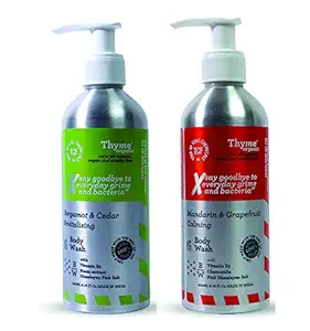 Thyme Organic Bergamot & Cedar Revitalising Body Wash - 200 ml +Thyme Organic Mandarin & Grapefruit Calming Body Wash - 200 ml (Combo Pack) | Body Bath Essentials