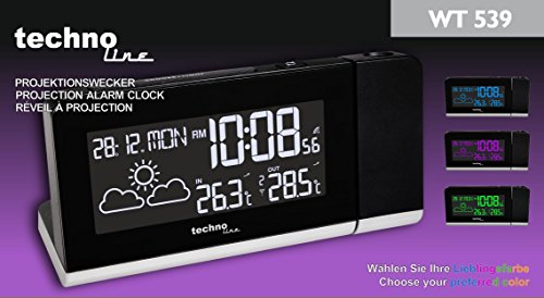 Technoline Projektionswecker WT 539 mit Funkuhr, Innen- /Außentemperaturanzeige, Wettervorhersage und Anzeige mit Farbwechsel - 4