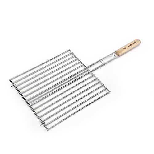 examen Barbecook Grille barbecue double rectangulaire, Acier Chromé/Bouleau FSC, 36 x 34 cm