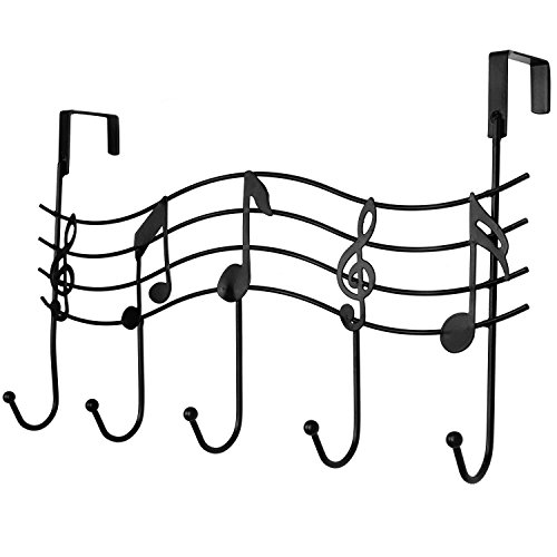 Vintage Musik Türgarderobe Hakenleiste Garderobenleiste Stahl glanz Chrom mit 5 Haken (Schwarz) - 2