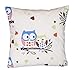 Amilian® Handcrafted Decorative Plush Filled Art-Deco Owl Print Ecru/Blue 100% Cotton Premium Quality Durable Throw Cushion Pillow 40 cm x 40 cm