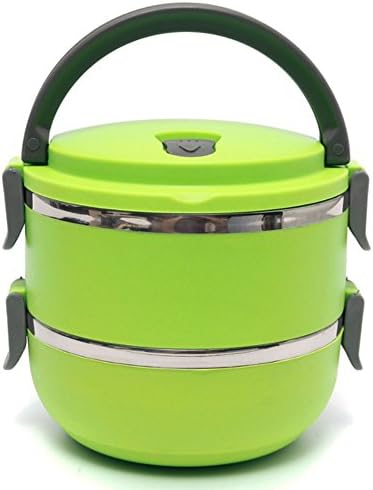 2 Layers 1.8L Stainless Steel Bento Lunch Box Portable Thermal Insulation Lunch Box For School Office Outdoor Activities By Forest Dream (Green)
