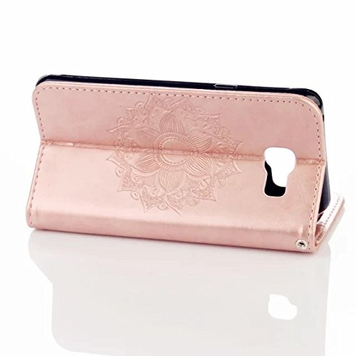 MUTOUREN Portemonnaie Handyhülle für Samsung Galaxy A3 (2016) SM-A310F Bookstyle Gürtelhändytasche Brieftasche PU Leder Wallet Case Cover Schutzhülle Hülle Etui mit Standfunktion Magnetverschluß Card Slots Kratzfeste Anti-scratch Premium Ledertasche Gepresste Blumen Indische Sonne Mandala Rosegold + Bleistift Touch Pen - 4