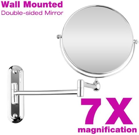 WmicroUK Chrome Extending 8 inches cosmetic doubles sides wall mounted make up mirror shaving bathroom mirror 7x Magnification