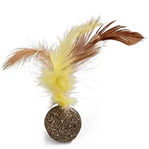 Pet Believe Natural Catnip nt Cat Ball Cat Feather Treat Ball Toy Cat Scratcher Ball Motion Activated Teeth Cleaning Grinding Playing Chasing Chew Claw Toy, Brown