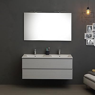 Kiamami Valentina MOBILE BAGNO 120 CM CON 2 CASSETTI MODELLO BERLIN PROMENADE DOPPIO LAVABO LUCE A LED