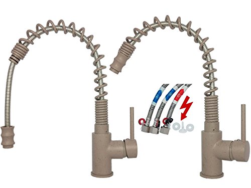 Preisvergleich Produktbild Niederdruck Mischbatterie Spültischarmatur Küchenarmatur ausziehbar Einhebelmischer Wasserhahn Spiralarmatur Gastro Küchen Armatur schwenkbar Untertischgerät Granit Beige