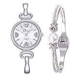 Knowin Damen Uhren Armband Verschluss Armbanduhr Kristall Edelstahl Gürtel Damen Quarz Diamant Klassische Mode Romantisch + Schmuck Manschette Armband Set (Gold/Silber/Rosegold)