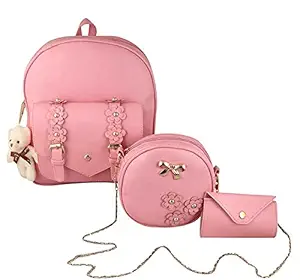 Brighton Stylish Girls Fashion Cute 10 L Backpack ,Handbag , Sling Bag Latest New Designer Combo Fashion Stylish Girls School College Pu Casual Backpack Top Girls Backpack School ( Pink )