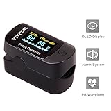 Fingertip Pulse Oximeter - Pulse Oximeter with Alarm System & Pulse Sound Indicate, Blood Oxygen Saturation & Pulse Monitor w/ Carrying Bag, Batteries and Lanyard, OLED Display Portable Pulse Oximeter