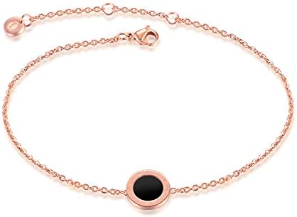 Stainless Steel Round Disc Anklet Foot Chain Bracelet Rose Gold Roman Numerals Black Adjustable Elegant Charm Women