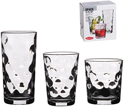 18 Piece Drinking Glassware Set - Includes Highball, Medium and Tumblers (Bubble (SPACE))