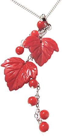 925 Sterling Silver Bamboo Coral Leaf and Bead Pendant with a 41cm Silver Chain - May Birthstone - Gift Boxed for your very true love