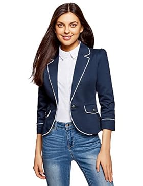 oodji Ultra Damen Baumwoll-Blazer mit Kontrastbesatz