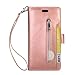 Produktbild Kompatibel mit Samsung Galaxy J6 2018 Leder Hülle,Robinsoni Handytasche Schutzhülle Tasche Case [ 9 Kartensteckplätze ] Reißverschluß Brieftasche Flip Ständer Magnetverschluss Klappehülle,Rose Gold